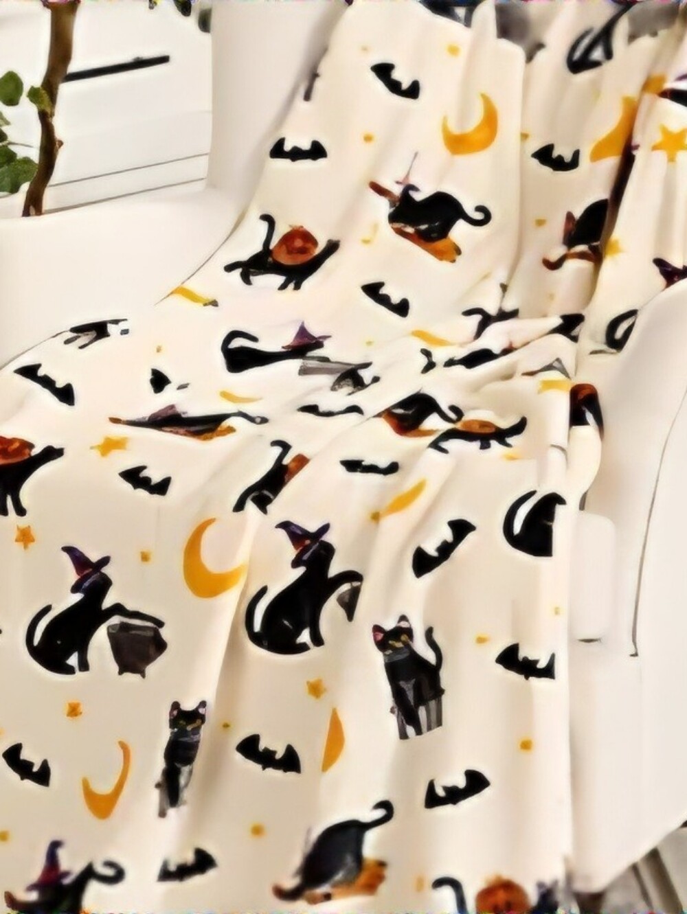 Hay & Harvest 60x80 Halloween Plush Printed Throw New Black Cats,Stars Halloween